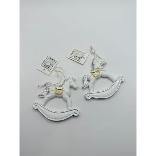 Pair of rustic rocking horse christmas tree ornaments - white - holiday ornaments seasonal & holidays decorations