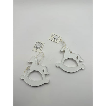 Pair of rustic rocking horse christmas tree ornaments - white - holiday ornaments seasonal & holidays decorations