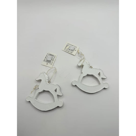 Pair of rustic rocking horse christmas tree ornaments - white - holiday ornaments seasonal & holidays decorations