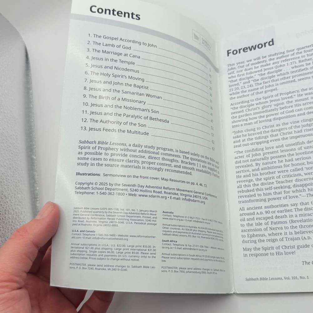 Sabbath bible lessons: the gospel according to john (part one) – 2025 jan-mar senior division study guide - print books