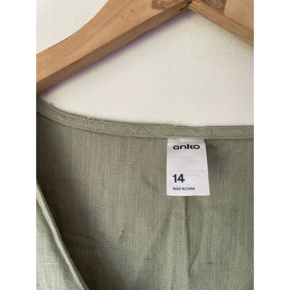Anko size 14 sage green v-neck viscose / linen blend top - clothing tops condition: used - top women’s apparel