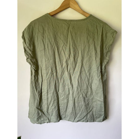Anko size 14 sage green v-neck viscose / linen blend top - clothing tops condition: used - top women’s apparel