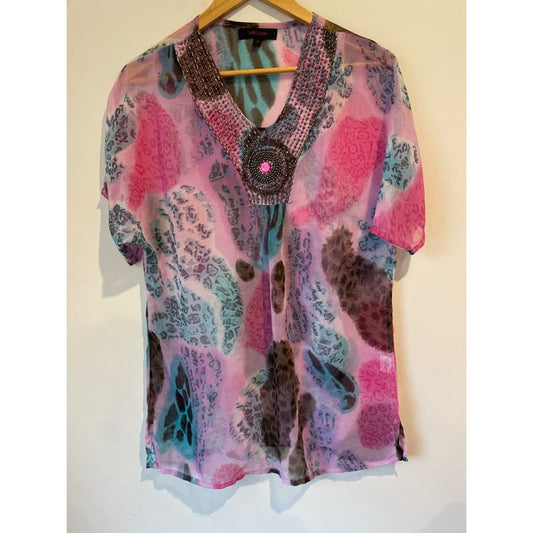 Saint lori size 10 kaftan / beach cover up - cover ups blouse - clothing & fashion - condition: used - short sleeve