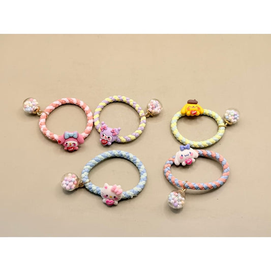 5x kawaii sanrio charm hair tie set - hair pins claws & clips baby accessories