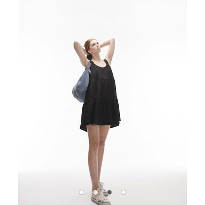 Brand new topshop size m tiered mini textured dress in black - s / 12 - dresses clothing & fashion - dresses - top
