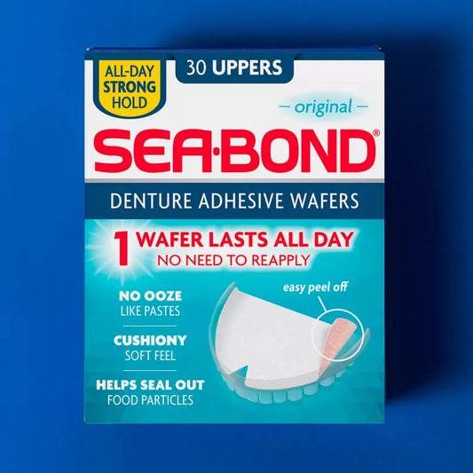 Sea-bond denture adhesive wafers – 30 uppers for all-day hold - upper - denture adhesives health and wellness
