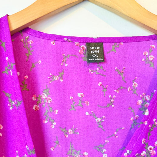 Shein curve 0xl purple floral print wrap midi dress - dresses top women’s apparel