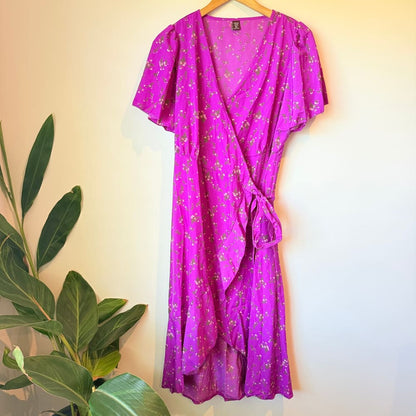 Shein curve 0xl purple floral print wrap midi dress - dresses top women’s apparel