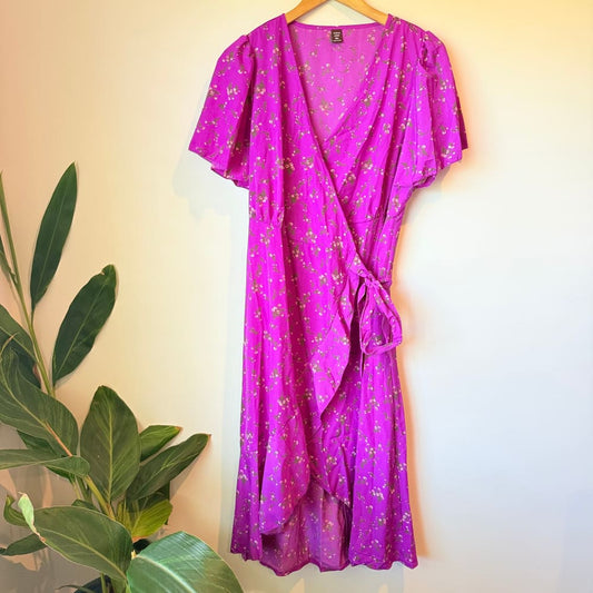 Shein curve 0xl purple floral print wrap midi dress - dresses top women’s apparel