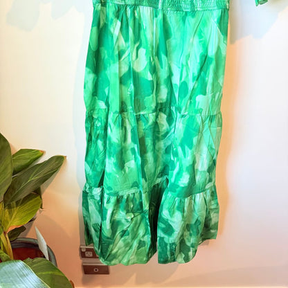 Shein curve 2xl abstract print green tiered midi dress - dresses top women’s apparel