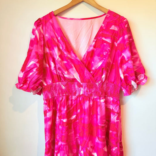 Shein curve 2xl pink abstract print maxi dress - dresses top women’s apparel