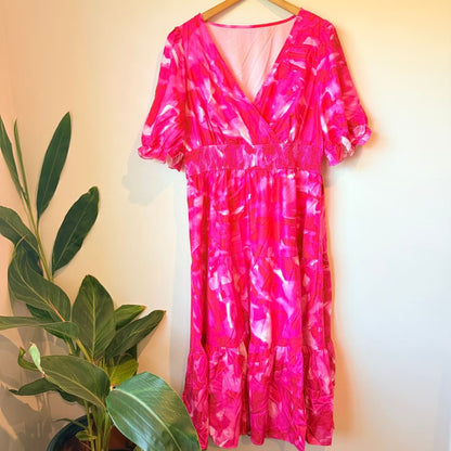Shein curve 2xl pink abstract print maxi dress - dresses top women’s apparel