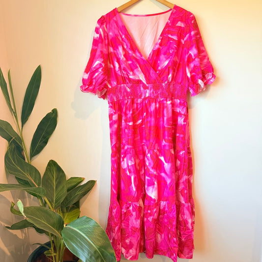 Shein curve 2xl pink abstract print maxi dress - dresses top women’s apparel