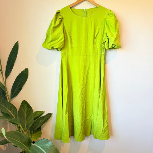 Shein size l lime green puff sleeve midi dress - dresses top women’s apparel