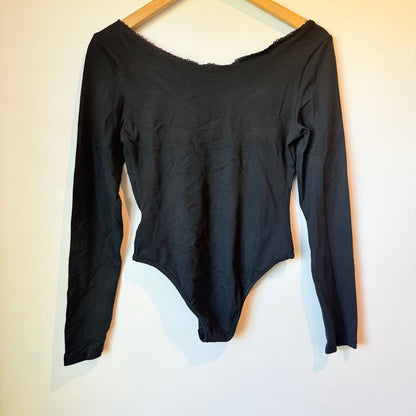 Shein size s black long sleeve lace trim bodysuit - bodysuits top women’s apparel