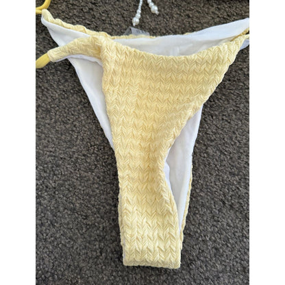 Shein swim size s yellow textured tie bikini set – brighten up your beach days - classic bikinis special categories