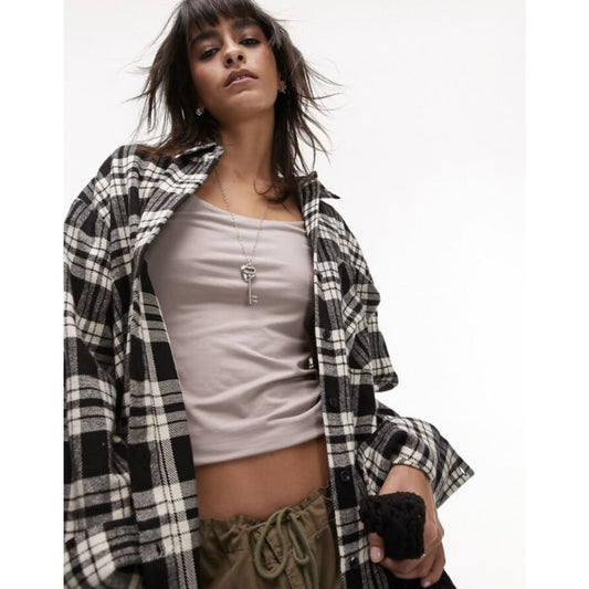 Top shop size 6 check shirt in monochrome - 6 - clothing tops clothing & fashion - long sleeve - top women’s apparel