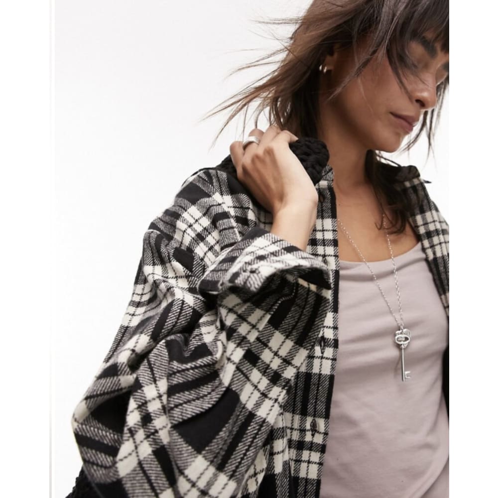 Top shop size 6 check shirt in monochrome - 6 - clothing tops clothing & fashion - long sleeve - top women’s apparel