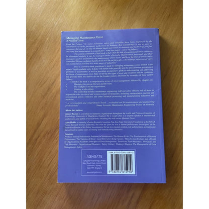 Managing maintenance error: a practical guide - james reason & alan hobbs - print books book - management printed media