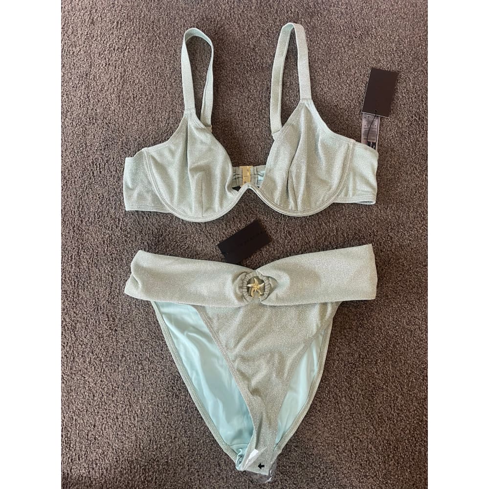 South beach curve bikini in sage green glitter (size 22 top & size 20 bottom) - swimwear bikini - clothing & fashion