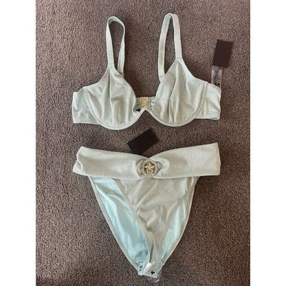 South beach curve bikini in sage green glitter (size 22 top & size 20 bottom) - swimwear bikini - clothing & fashion