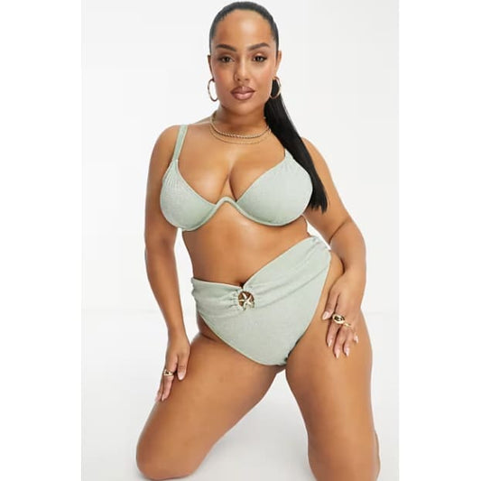 South beach curve bikini in sage green glitter (size 22 top & size 20 bottom) - swimwear bikini - clothing & fashion