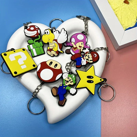 8pc super mario keyrings - dolls playsets & toy figures stationery