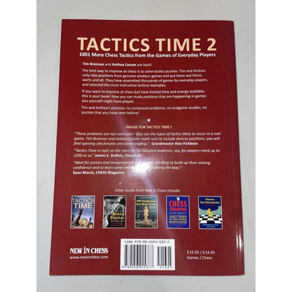 Tactics time 2: 1001 chess tactics - tim brennan & anthea carson - print books book - games printed media