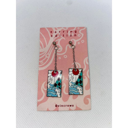 Tanjiro hanafuda earrings - earrings earrings - jewelry fashion accessories
