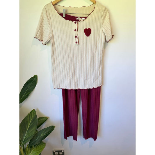 No brand size s soft knit heart detail pyjama set - pajamas bottom women’s apparel