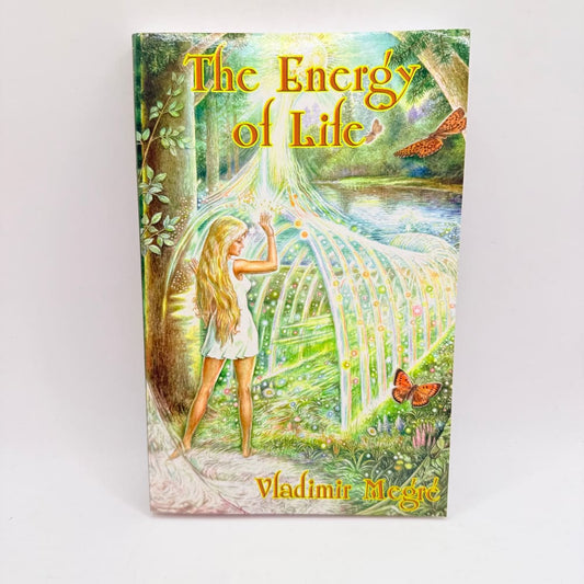 A book with an ethereal fantasy illustration of a blonde woman in a white dress reaching towards a glowing archway, with butterflies in a lush landscape.