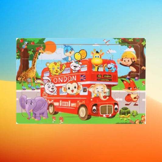 Wooden jigsaw puzzle – school bus design | toddler-friendly first puzzle – brand new - wooden & pegged puzzles kids
