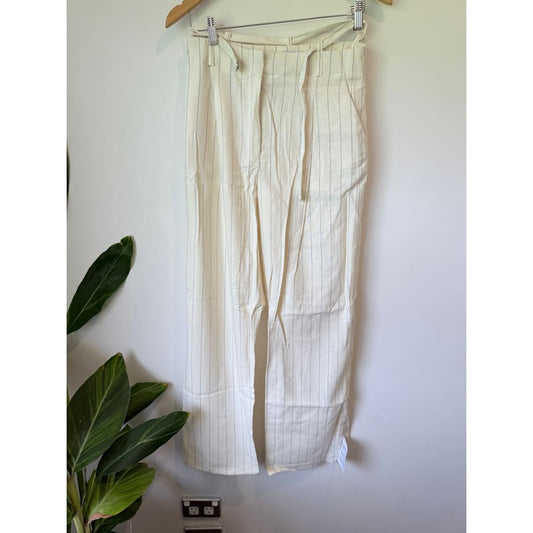 Topshop size 8 co-ord stripe linen blend trousers – cream with subtle mark - trousers bottom women’s apparel