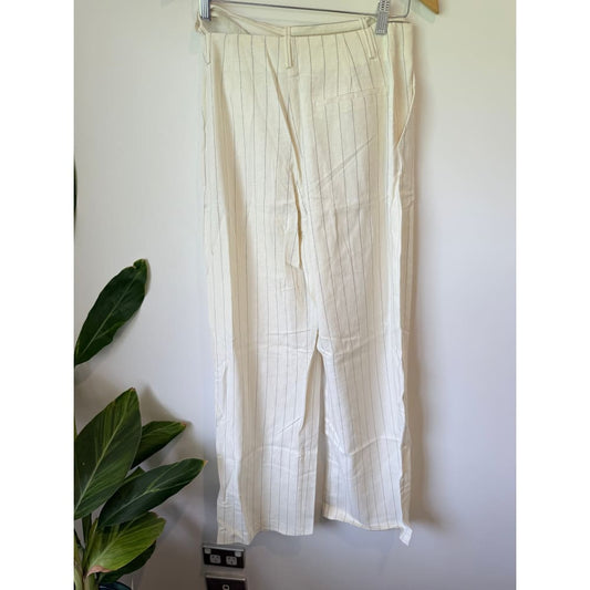 Topshop size 8 co-ord stripe linen blend trousers – cream with subtle mark - trousers bottom women’s apparel