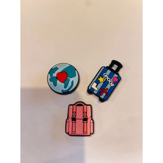 3x travel themed shoe charms - shoe accessories clogs - shoe accessories - shoe charms fashion accessories