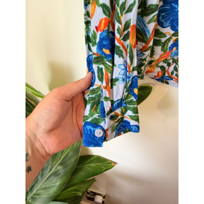 Monkl size xs floral print button-up long sleeve shirt - pinback buttons condition: used - top women’s apparel