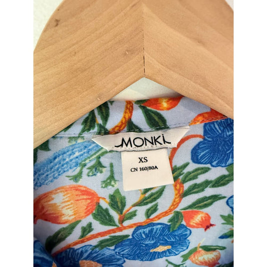 Monkl size xs floral print button-up long sleeve shirt - pinback buttons condition: used - top women’s apparel