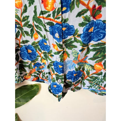 Monkl size xs floral print button-up long sleeve shirt - pinback buttons condition: used - top women’s apparel