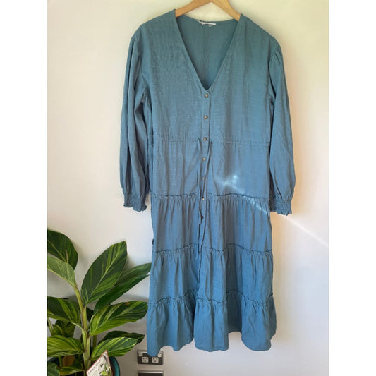 Brand New Cut Label Branded Clothing Clearance* BRAND UNKNOWN Size 12 Turquoise Linen Blend Dress