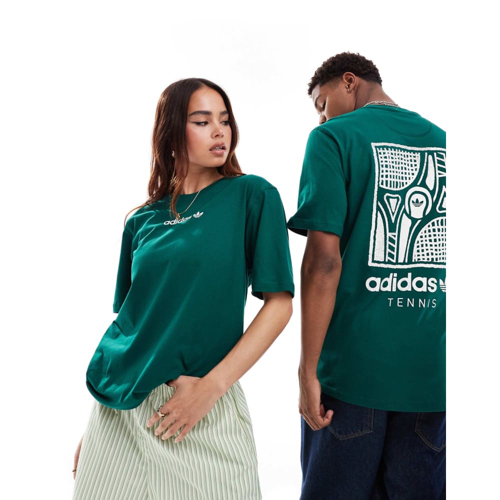 Adidas originals size xl tennis unisex graphic t-shirt with back print in collegiate green - clothing tops
