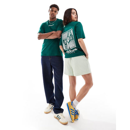 Adidas originals size xl tennis unisex graphic t-shirt with back print in collegiate green - clothing tops