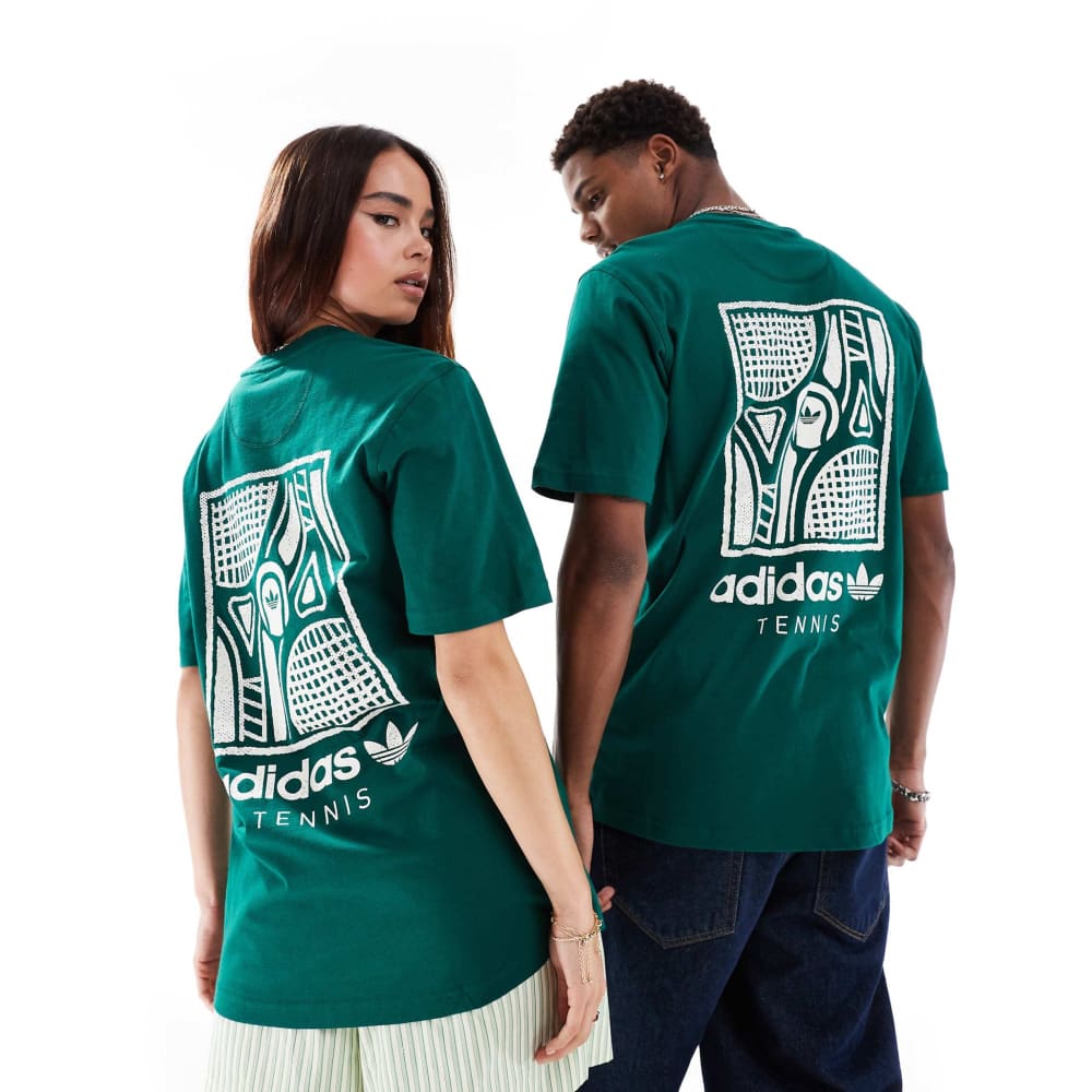 Adidas originals size xl tennis unisex graphic t-shirt with back print in collegiate green - clothing tops