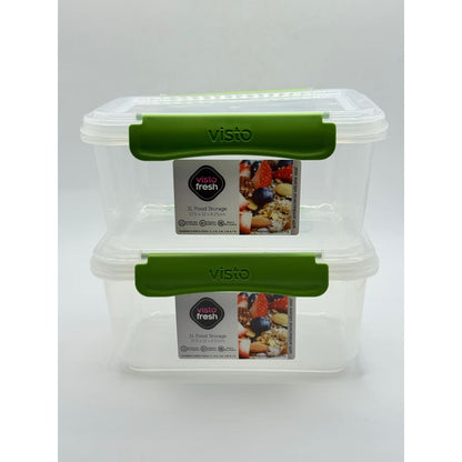 2 pack visto fresh food storage 1l clear with green clips - food storage containers home&living materials