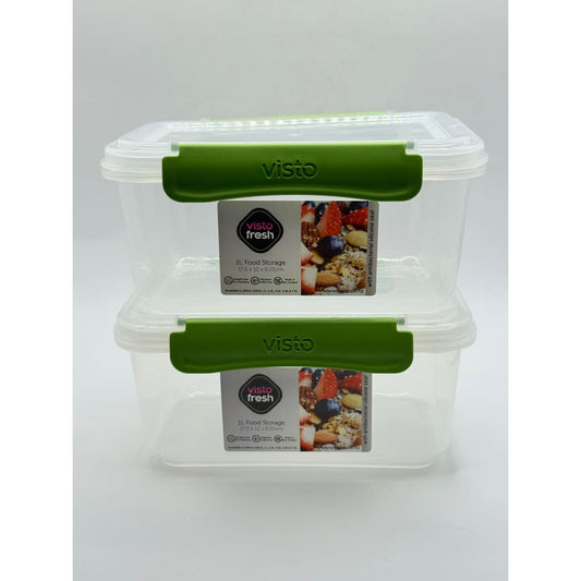 2 pack visto fresh food storage 1l clear with green clips - food storage containers home&living materials
