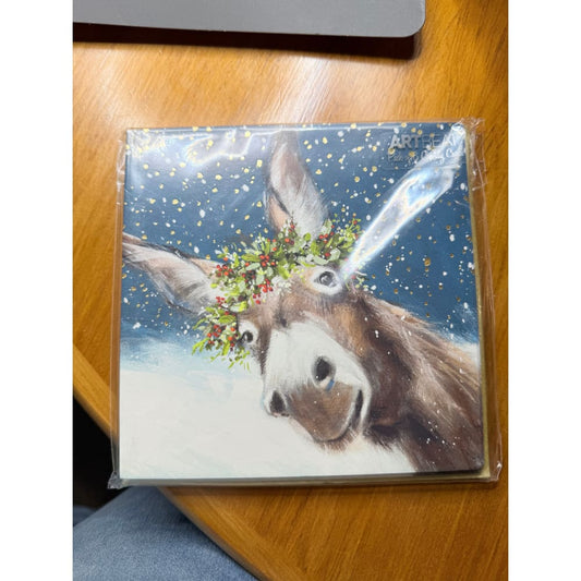 Pack of 6 shelter festive donkey christmas cards - business cards stationery