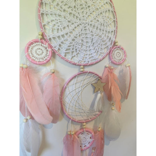 Triple tier pink & white dreamcatcher with star accent - dreamcatchers home&living materials
