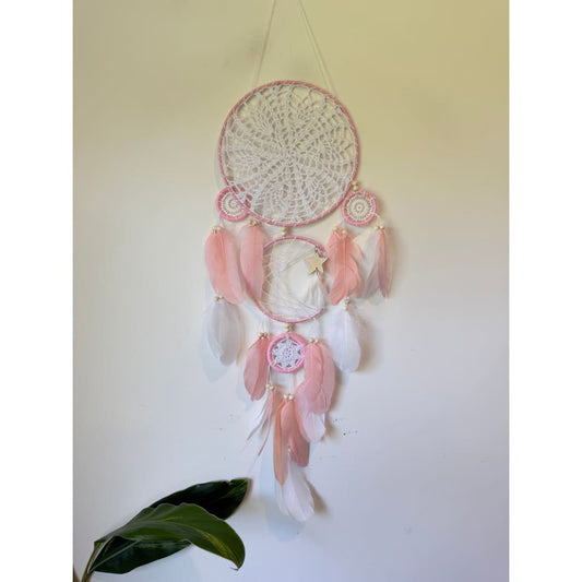 Triple tier pink & white dreamcatcher with star accent - dreamcatchers home&living materials