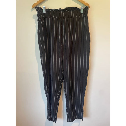 Shein curve 1xl black pinstripe high-waisted trousers with paperbag waist - pants clothing & fashion - pants - top