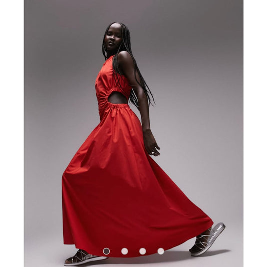 Topshop size 8 cut out poplin midi dress in red - dresses clothing & fashion - dresses - top women’s apparel