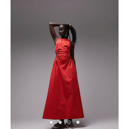 Topshop size 8 cut out poplin midi dress in red - dresses clothing & fashion - dresses - top women’s apparel